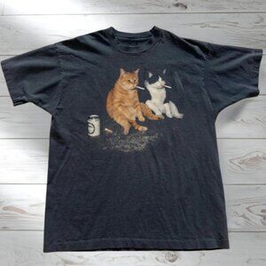 Black funny cat smoking tee